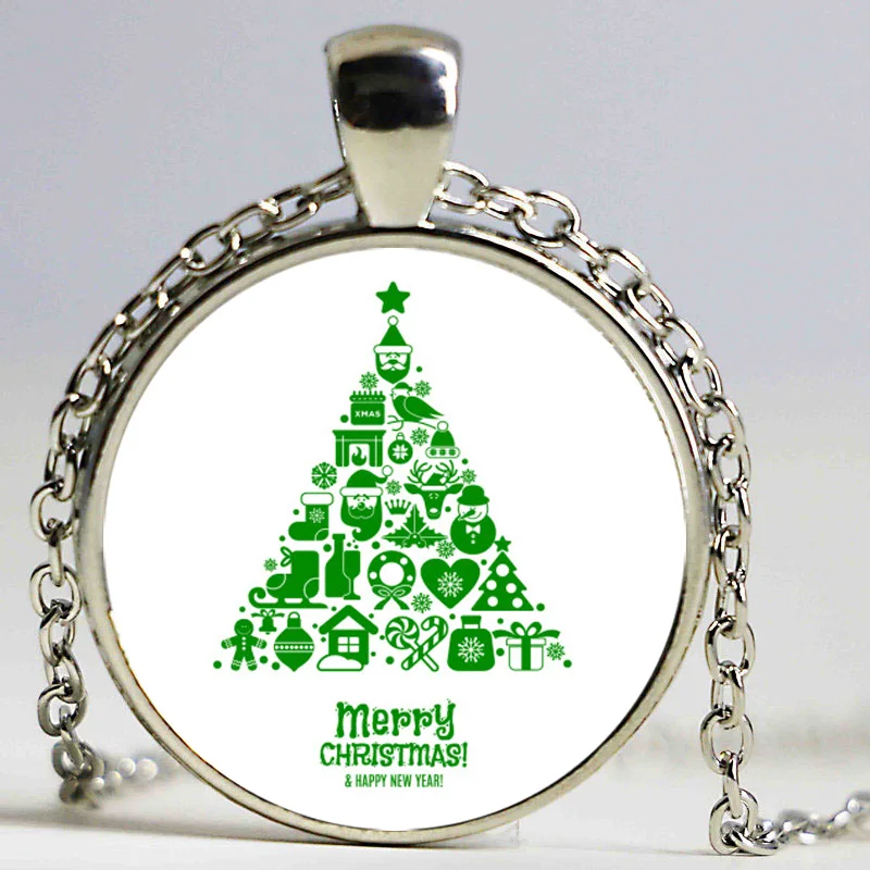 Рождественский подарок стеклянное ожерелье с кабошоном художественным рисунком