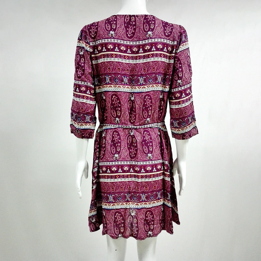 

2019 New Spring Summer Dress Casual Fashion Trendy Temperament Print Large Size Loose Long Sleeve V Neck Women Dress CW481