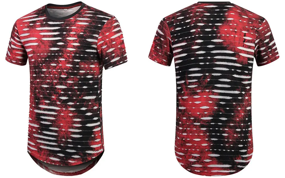 SHOKOTANO для мужчин s хип хоп Tie Dye футболка рваные в полоску хипстер кривой Подол короткий рукав Футболка