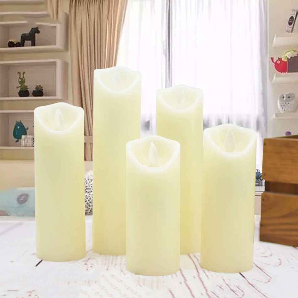 

Dancing flame led wax candle powered by AA battery 5pcs/set, Timer remote function led candle for home room lovely night light