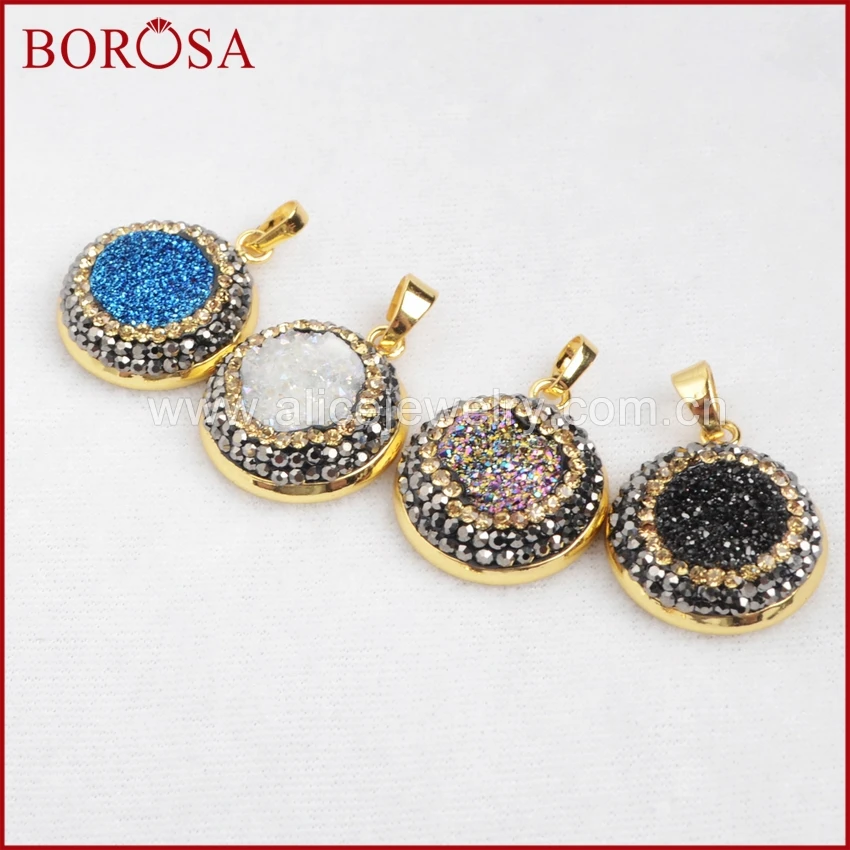 BOROSA золотой ободок круглый натуральный кристалл Титан Радужный цвет Drzuy кулон с