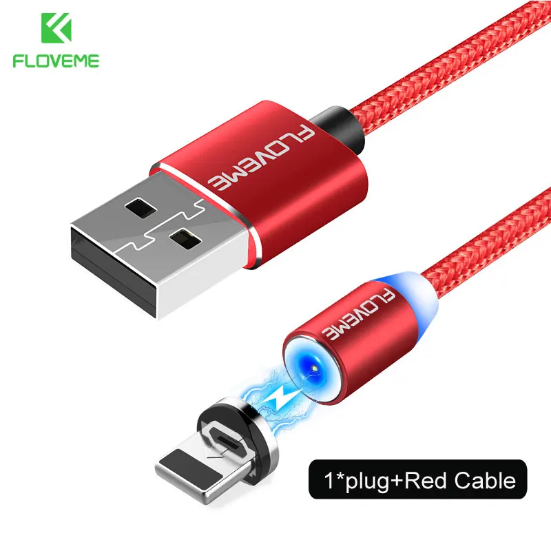 Red FLOVEME 1 м Магнитный кабель для зарядки, Micro USB кабель для iPhone XR XS Max X магнит зарядное устройство Тип C светодио дный LED зарядки провода шнур магнитная зарядка usb кабель type cзарядка для айфона micro usb - Цвет: Red