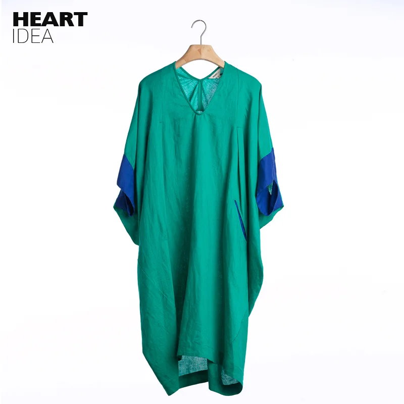 Женское винтажное платье LYNETTE'S свободное зеленое с v образным вырезом в