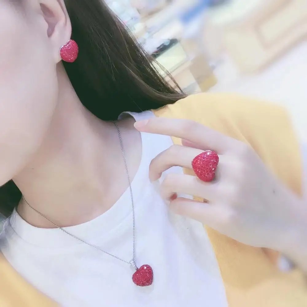 

cute romantic 925 sterling silver with cubic zircon heart pendant fine women jewelry free shipping blue rose red color