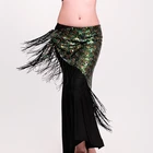 Бесплатная доставка, новый дизайн, Блестящий Пояс для танца живота с вышивкой и блестками, набедренный платок для танца живота с кисточками: узор в виде павлина
