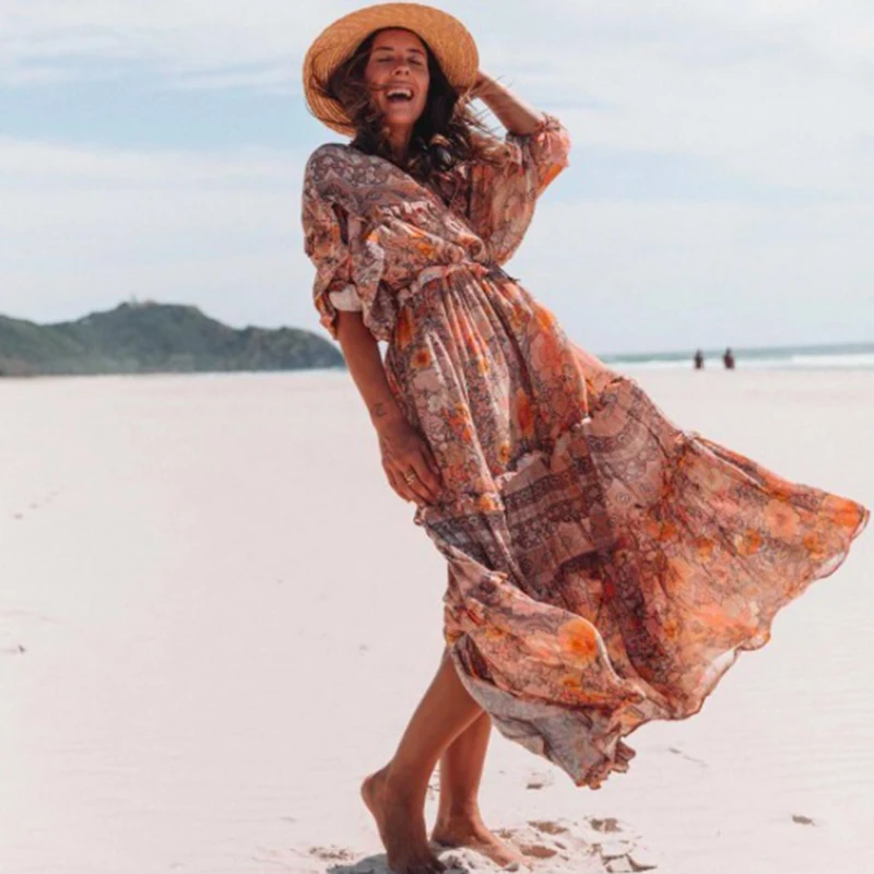 KAHLEE YOSE винтажные Цветочные Boho платья женские летние макси платье с длинным