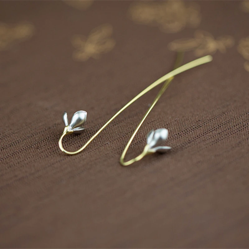 Женские висящие позолоченные 18К сережки ручной работы из стерлингового серебра