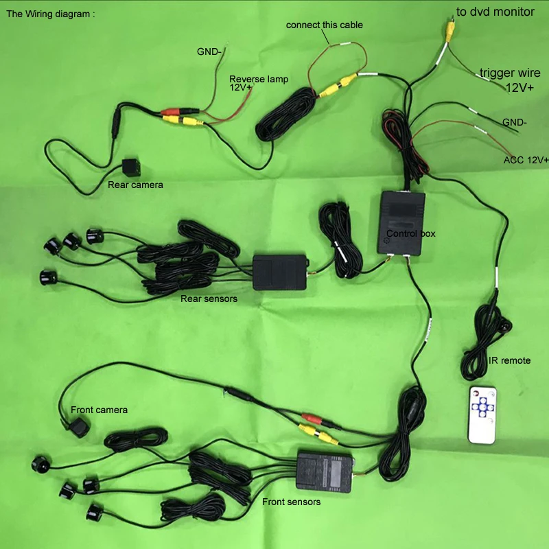 Двухканальный автомобильный Видео парковочный радар сенсор Передняя Задняя 8