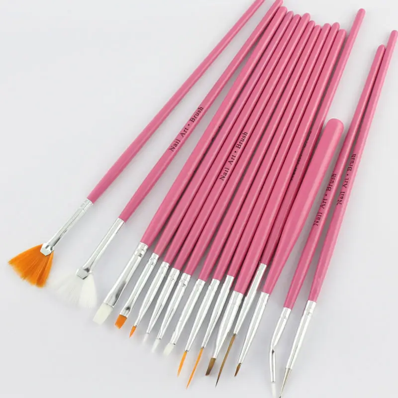 

Makartt Pink 400sets/lot 15pcs Nail Art Design Brushes Gel Set Painting Draw Pen Polish Red Handle wholesales G0024XX