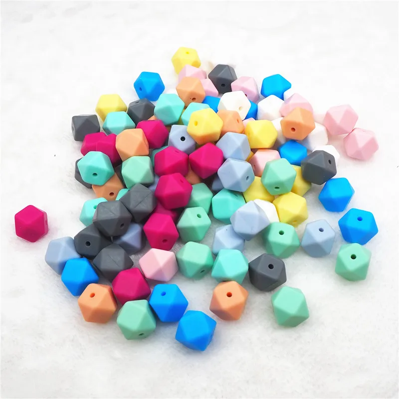 Chenkai 100pcs 14mm BPA Free Silicone Hexagon Beads DIY Baby Rattle Teether Pendant Dummy Pacifier Jewelry Making Beads