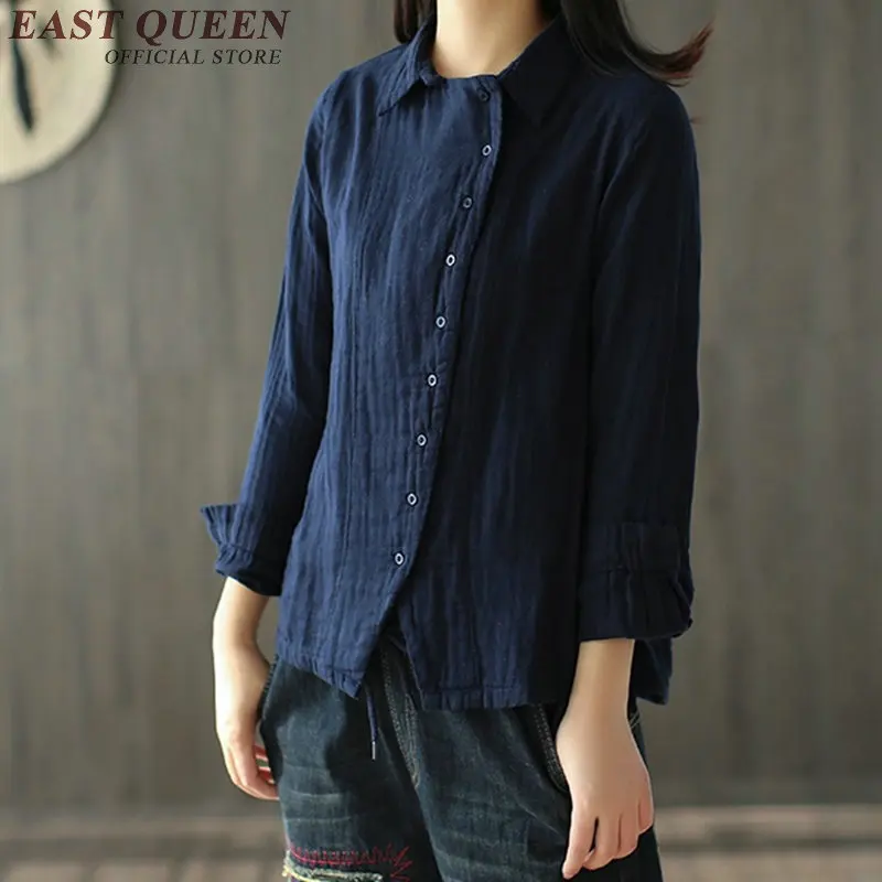 Рубашка женская льняная с воротником стойкой KK400|traditional chinese clothing|chinese clothingtraditional