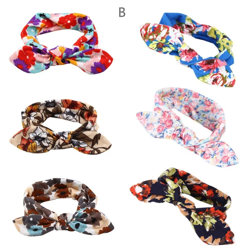 6 шт. детская одежда для девочек с бантом и цветочным рисунком повязка-тюрбан