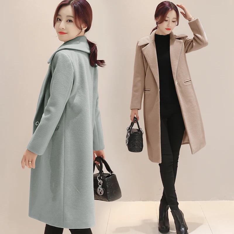 2020New Hot Fashion Winter Coat For Women Warm Wool Elegant Blends Long Sleeve Cashmere Womens Slim Pockets Ladies Woolen Coats | Женская