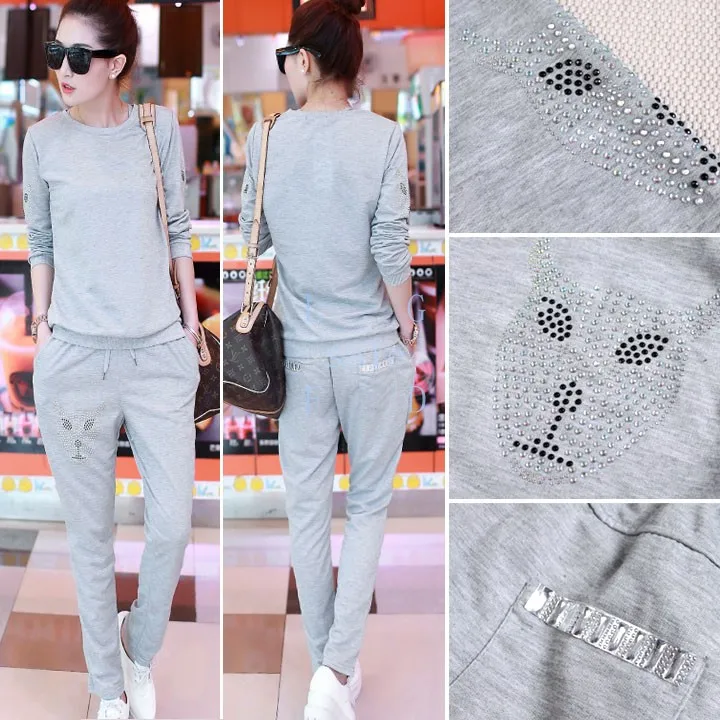 New 2015 fashion 2 piece women tracksuit Hoodies sport Sweatshirts suit sweatshirt+pants colors plus size 51 | Женская одежда