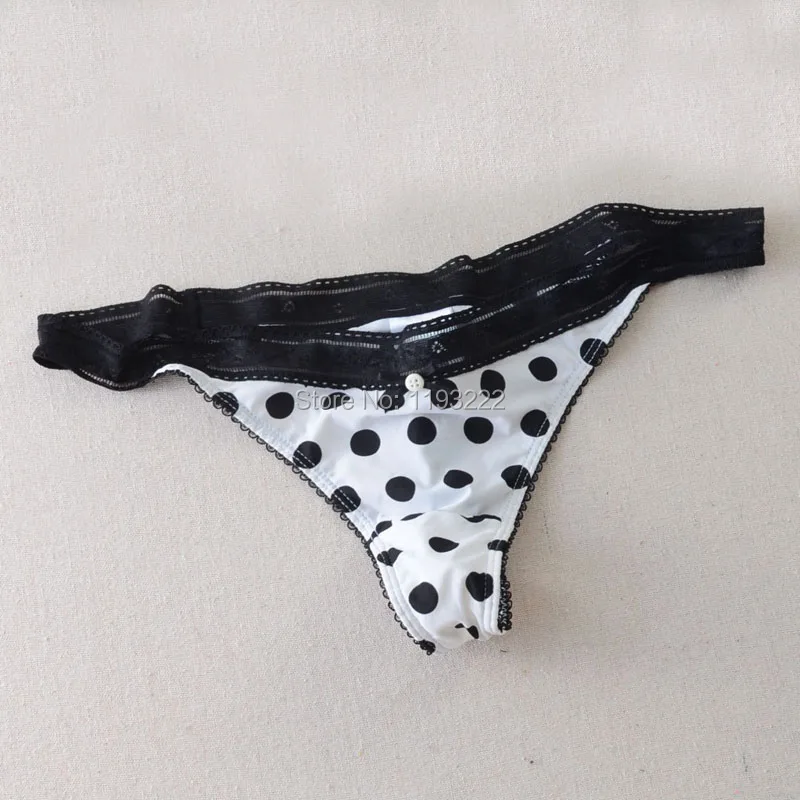 Трусики-стринги женские в горошек классические пикантные кружевные с цветочным