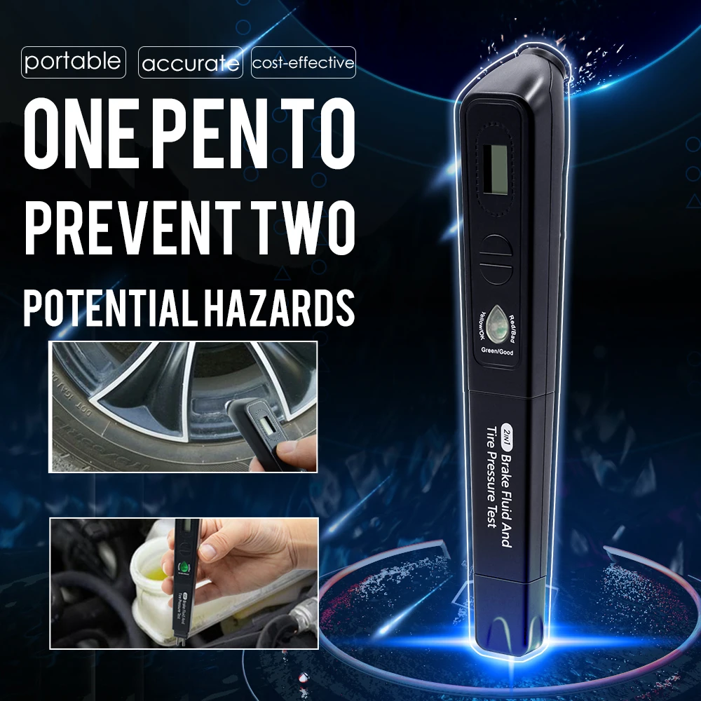 Newest Brake fluid oil Tire Pressure TPMS tester pen 2in 1 Brake Fluid tester and Digital Tire Pressure Gauge 2in1