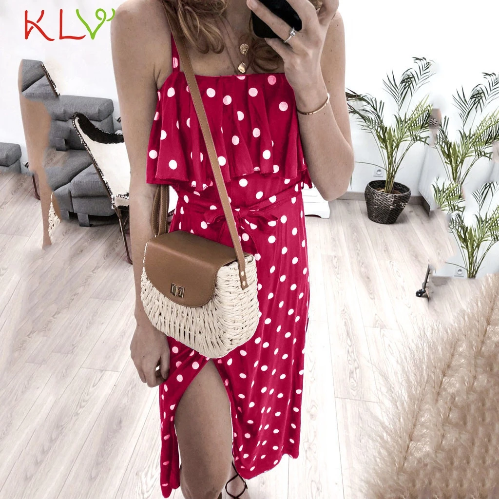 Dress Women Vintage Dot Ruffles Calf Summer Elegant Empire Casual Party Night 2019 PlusSize Vestidos Robe Femme 19My|Женские платья| |