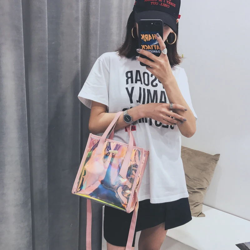 Huangheng women summer casual tote bag new female transparent clear pvc plastic | Багаж и сумки