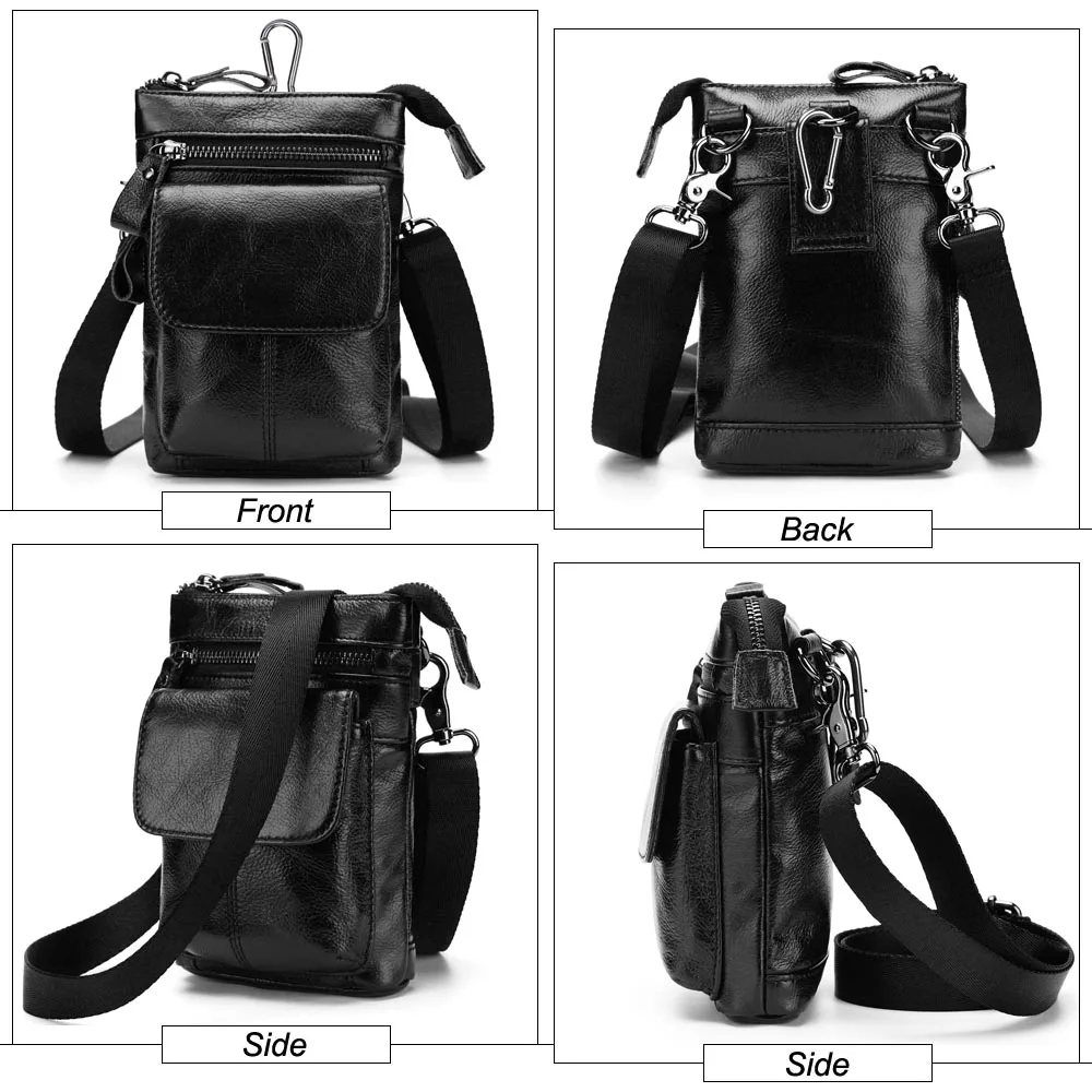 Черный MISFITS Genuine Leather Men Messenger Bag Hot Sale Male Small Casual Crossbody Shoulder Bags Travel New Waist Packs Man Handbags - Цвет: Черный