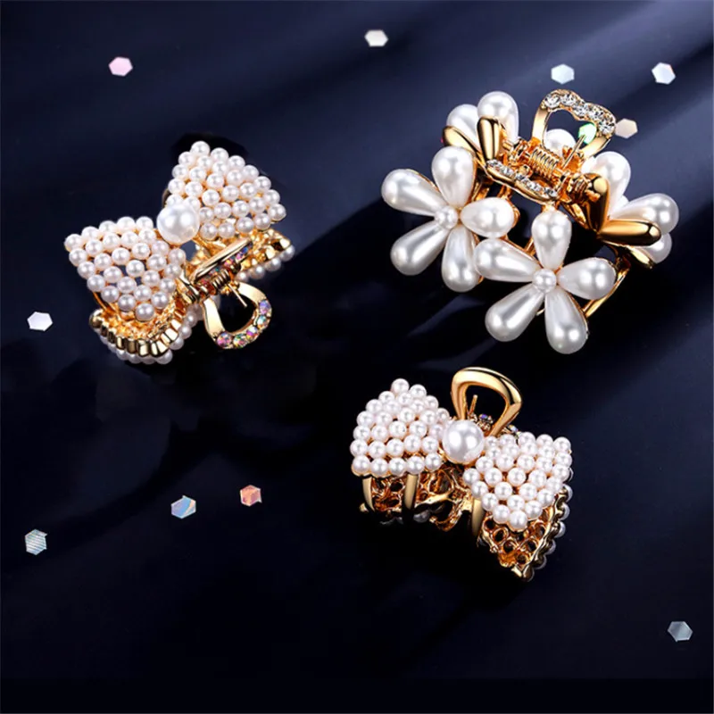 

High Quality Pearls Flowers Hair Clips Ornaments Fashion Women Hair Jewelry Gold Hair Claws Crab Clip Wedding Accessories