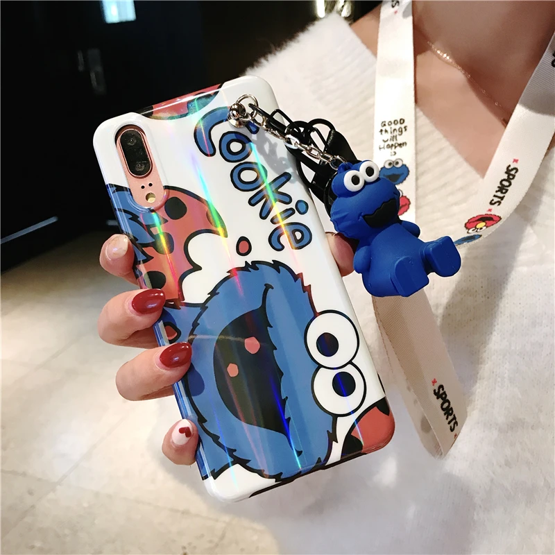 as the picture Для huawei p20 pro Чехол для печенья, милый уличный чехол с кунжутом для huawei mate 20 20X10 pro honor10 nova чехол с мультяшным рисунком+ ремешок - Цвет: as the picture