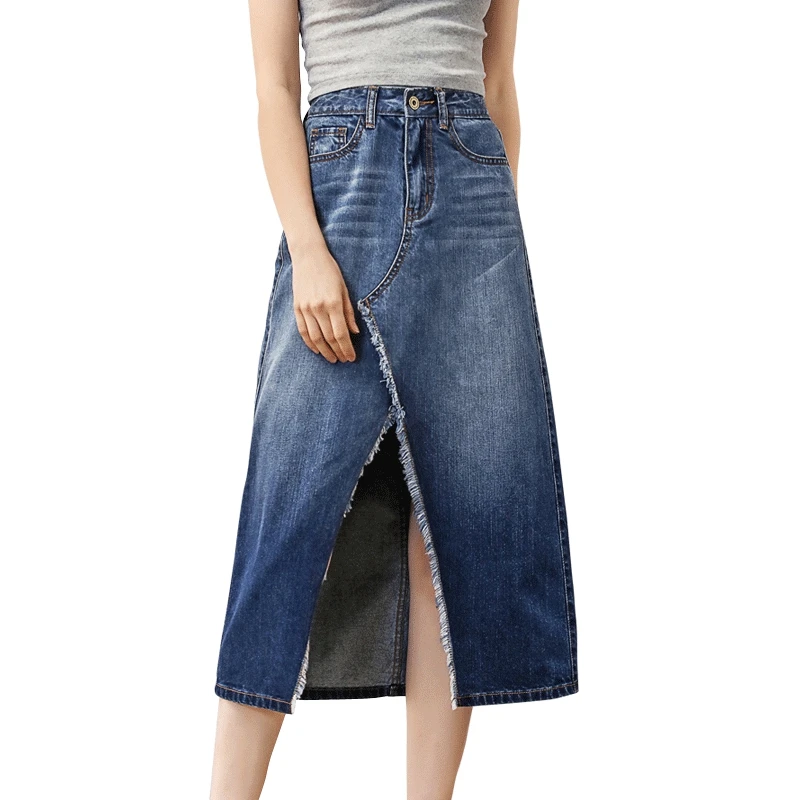 2018 новые летние Стиль Для женщин модные средней длины нерегулярные джинсовая
