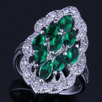 adorable oval green cubic zirconia white cz silver plated ring v0590