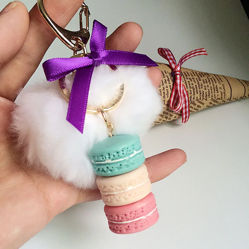 DIY Пара Брелок Мода Мех Кролика Мяч Конфеты Цвет Торт В Форме Ювелирных Изделий