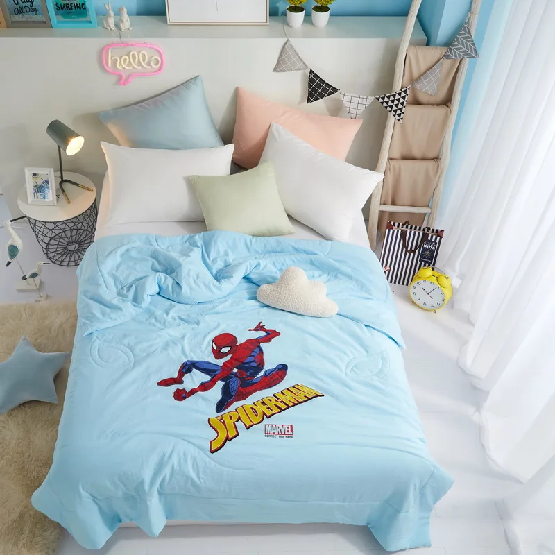 

Disney cartoon print blue Spider-Man Quilting Summer Quilt Twin Queen Size Blanket Bedding Plaid Bedspread Suitable for kids