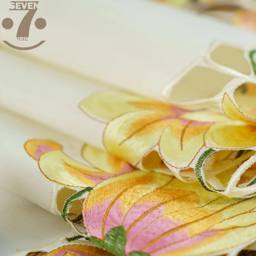 Yellow Colour Tulip Smooth Satin Fabric Embroidered Table Runner TV Cabinet Cover | Дом и сад