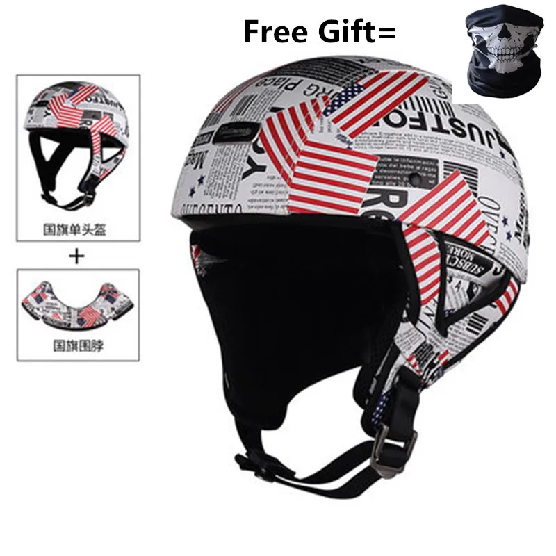 flag leather-2 Кожаный шлем черный мотоциклетный с открытым лицом Половина шлем Чоппер Байкер пилот Vespa для 57 до 61 см - Цвет: flag leather-2