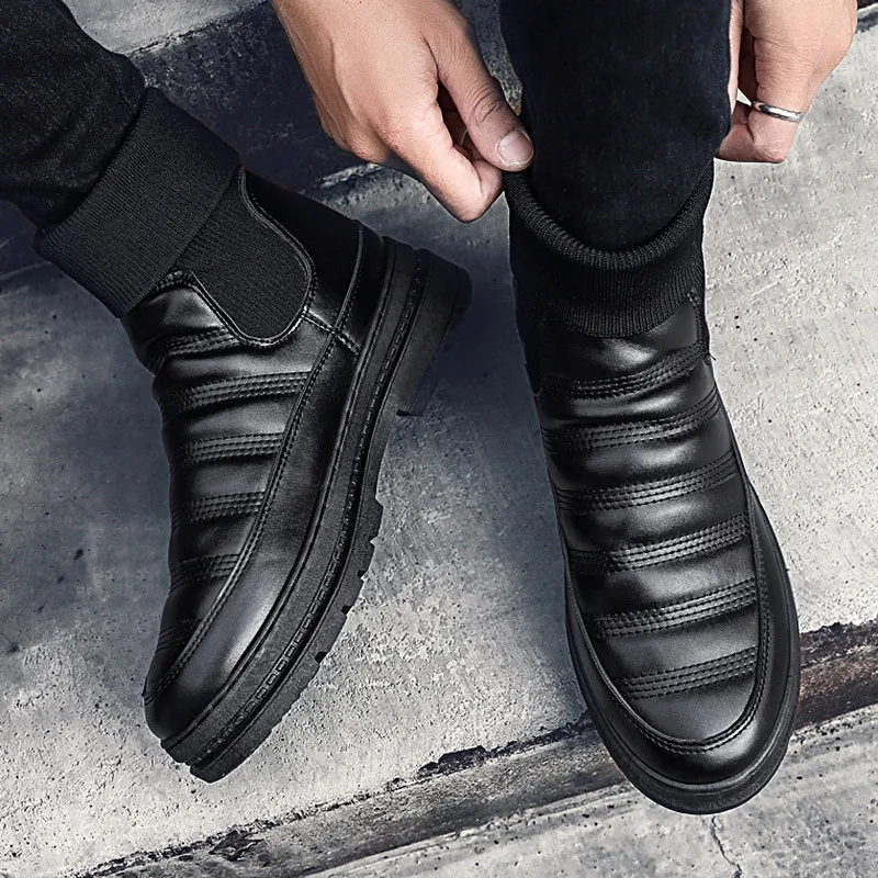 Зимние сапоги мужские зимние теплые ботильоны doc martins туфли без каблуков уличные