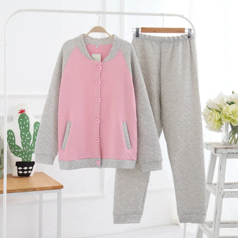 casual women men homewear autumn thicker warm cotton Pyjamas oversize sleepwear sporting style long sleeve tops raglan coat