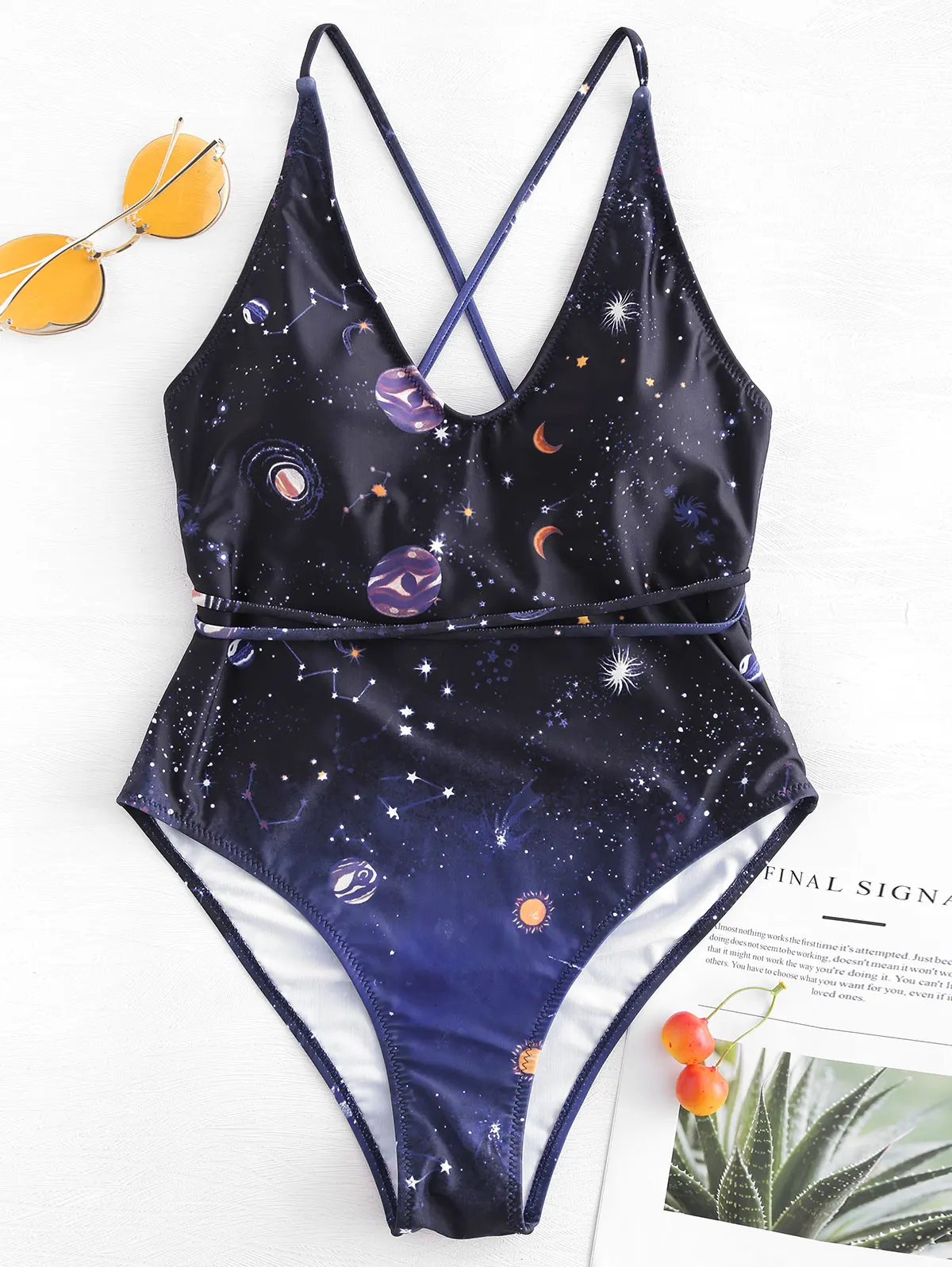 ZAFUL Galaxy Крест-накрест сдельный купальник открытая спина крест-накрест высокий