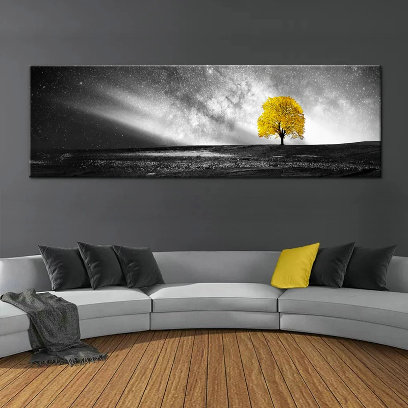 Nordic Yellow Landscape Black White Canvas Painting Posters And Print Wall Art Pictures For Living Room Bedroom Modern Decor | Дом и сад