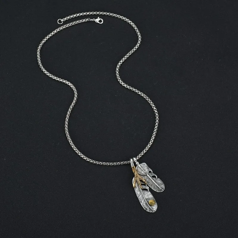 Ожерелье из титановой стали с подвеской в виде золотого пера|necklace boy|steel necklacefashion