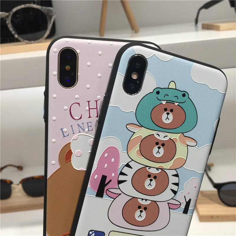 Милый мультяшный коричневый медведь IMD розовый светло-голубой цвет soft shell чехол