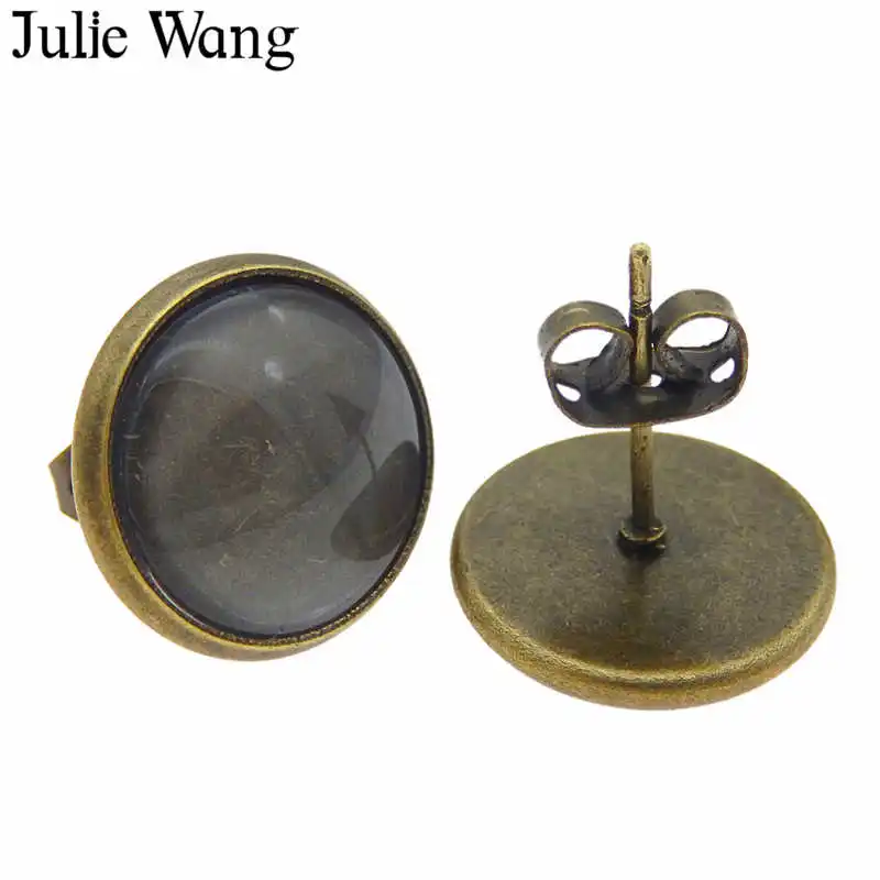 Julie Wang 20 шт. 12/14 мм серьги гвоздики железная основа для кабошона со стеклом