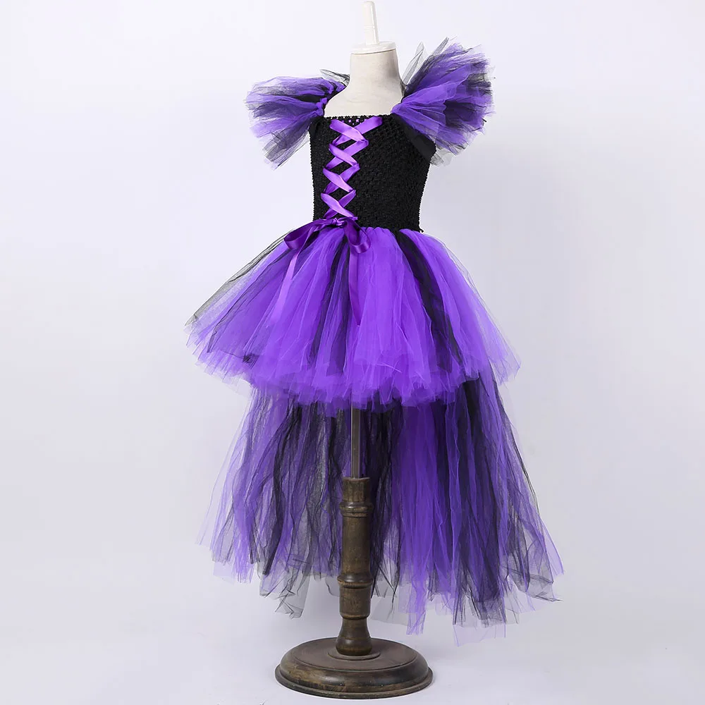 Maleficent Sleeping Curse Costume Girls Purple Tutu Dresses Black Evil Dark Witch Outfit Kids Holidays Cosplay Wizard Clothes | Детская