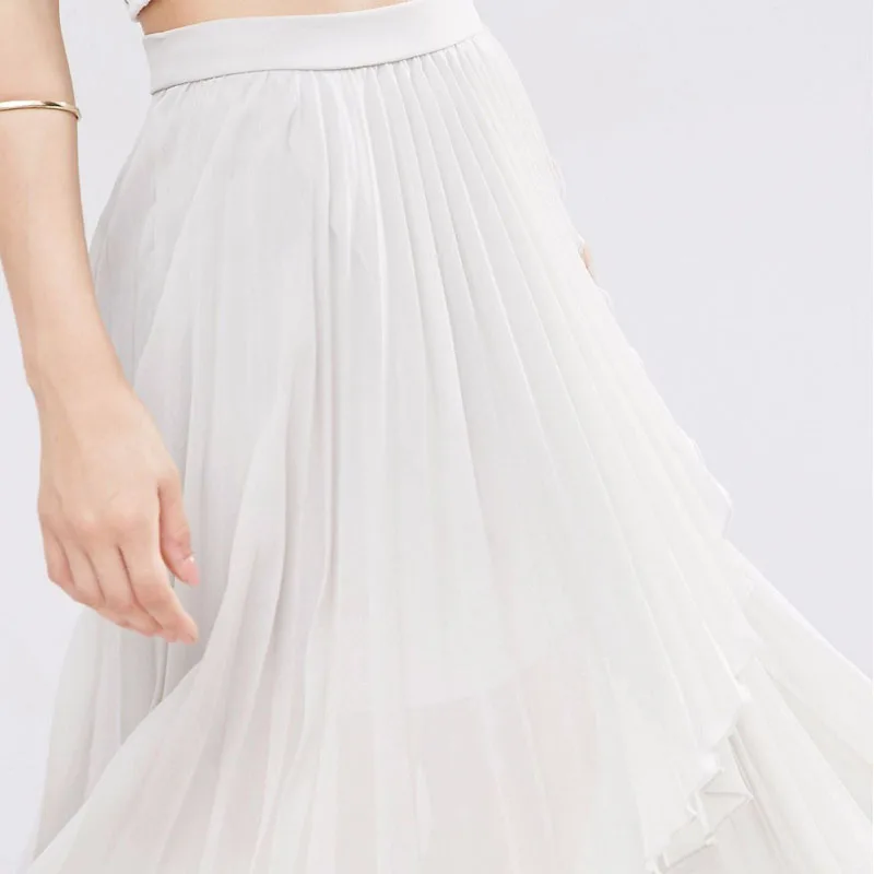 Модные ассиметричные юбки шифоновые складки белые цвета слоновой кости до