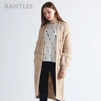 bahtlee autumn winter long sleeve mohair cardigan coat female knitting loose style sweater jumper pocket thick keep warm