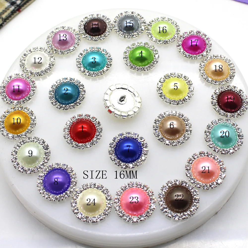 10Pcs/Lot 15MM Shiny button Mix-Colour pearl buttonhole diy girl hair Ribbon accessory Shank Buttons for clothing Free Shipping