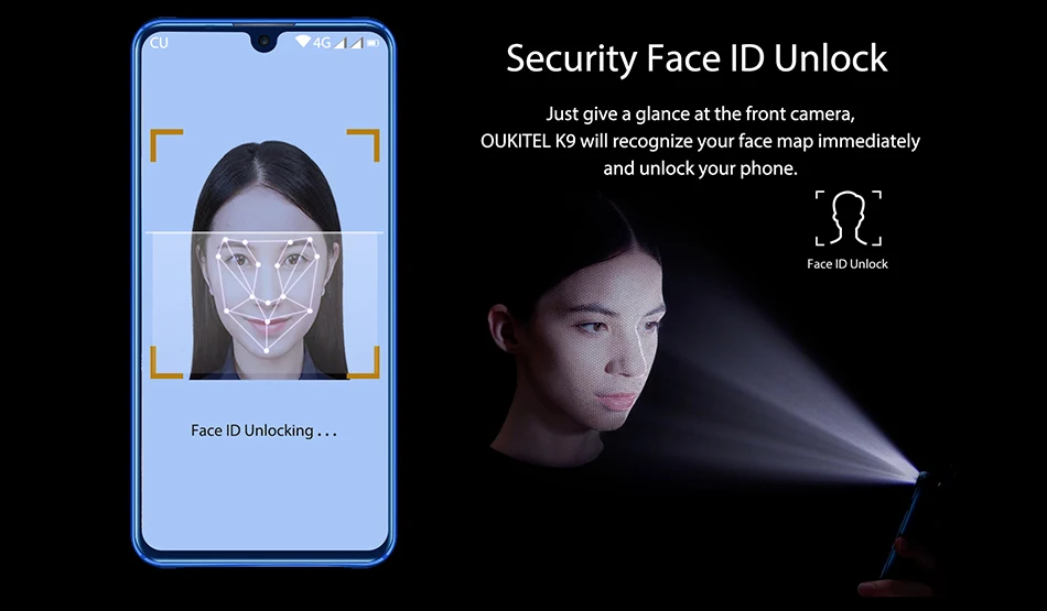 OUKITEL K9 7,1" FHD+ безрамочный экран капли воды Дисплей 6000 мА/ч, Батарея 5 V/6A Quick Charge смартфон 4 Гб 64 Гб 16MP/8MP Face ID мобильного телефона