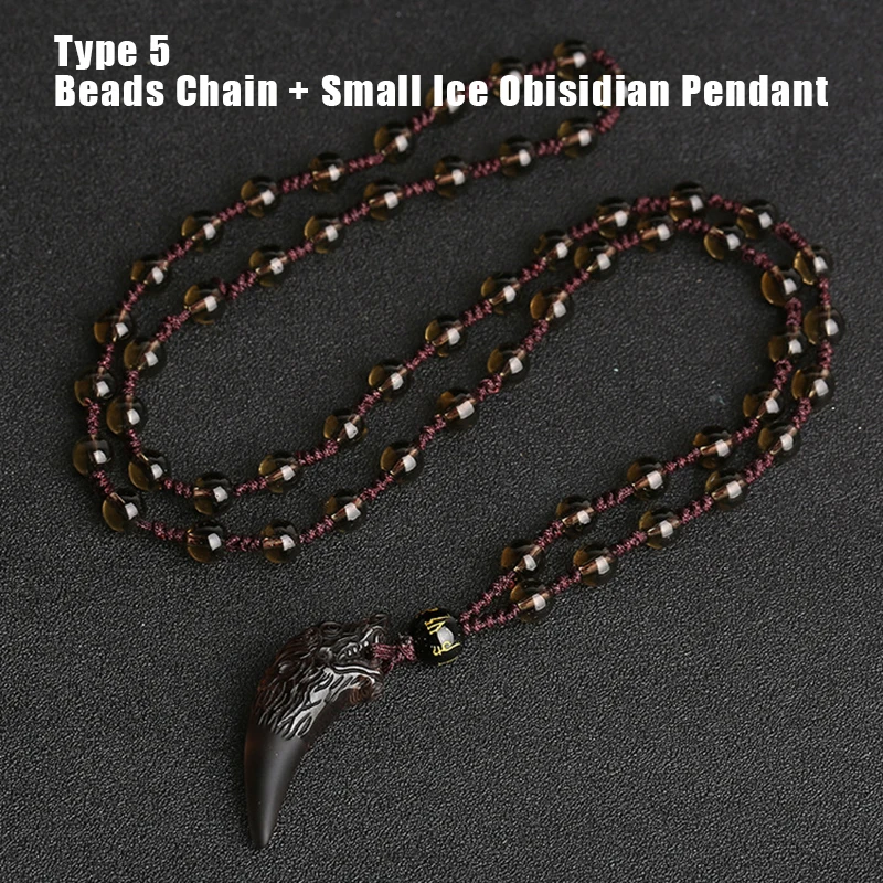Wolf tooth Obsidian Pendant Necklace Amulets And Talismans Couple Natural Stone Necklace For Women Men Lucky Jewelry