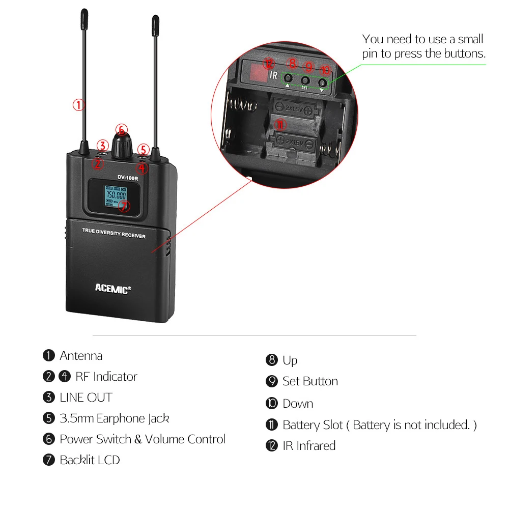 ACEMIC DV-100T UHF Беспроводная DV/камера Аудио система для Canon Nikon DSLR камера/видеокамера интервью звукозапись
