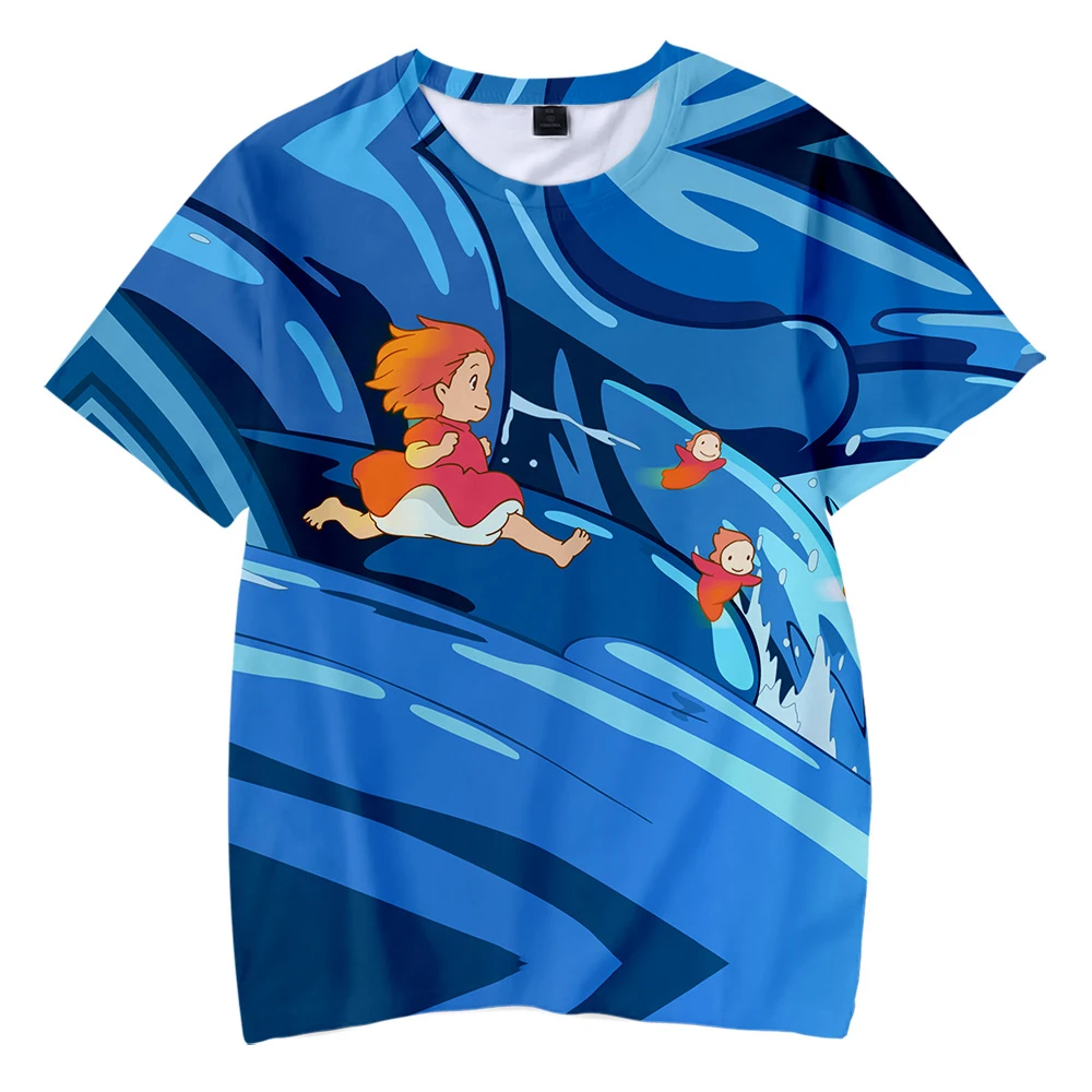 

Будет выглядеть очень мило Ponyo на скале футболка для детей футболки с короткими рукавами для мальчиков; Модная одежда для девочек, милая дет...