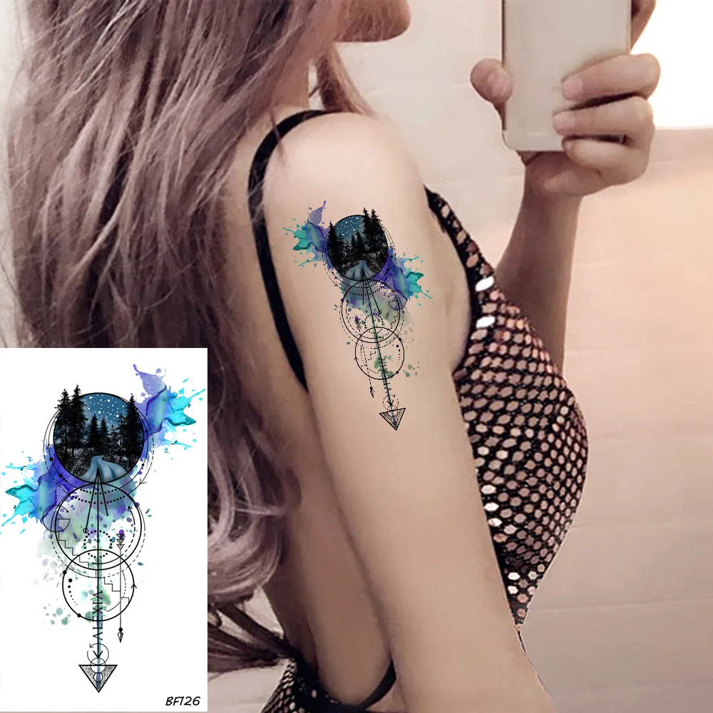 

VANKIRS Fashion 3D Watercolor Forest Anchor Arrow Tattoos Temporary Women Arm Art Tatoos Stickers Men Sheets Custom Fake Tattoo