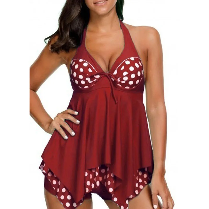 IASKY 2018 New Swimsuit Women Tankini Plus Size Swimwear Two Piece Push Up Halter Bathing Suits S--5XL | Спорт и развлечения