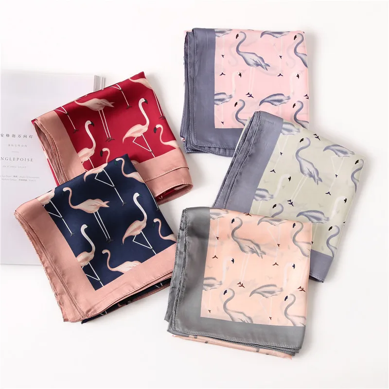 Шарф женский летний с принтом фламинго, 70x70 см