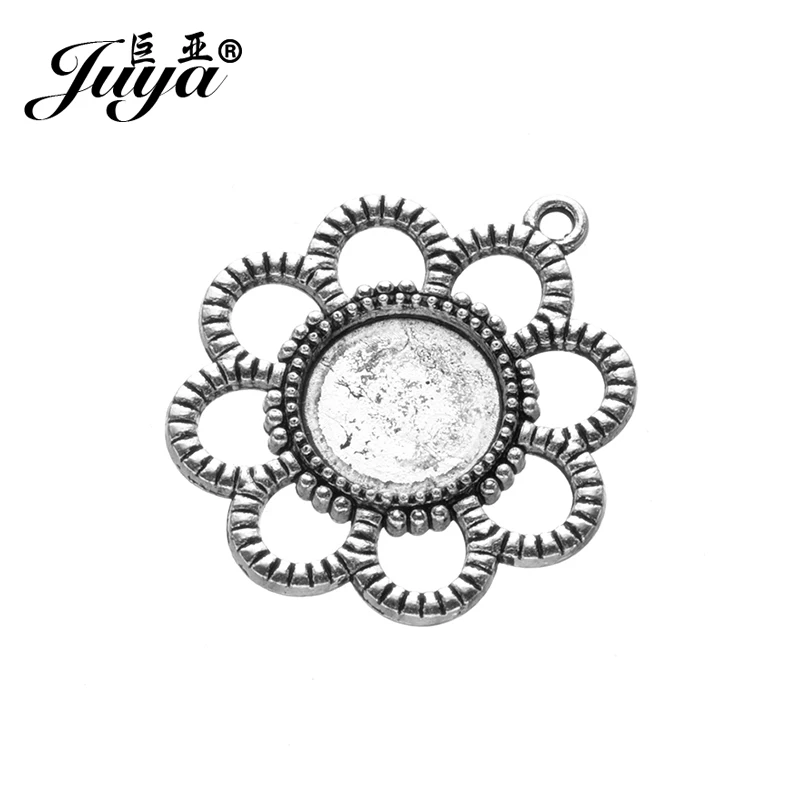 JUYA 6 шт./лот 12 мм круглые комплект Cameo Cabochon оправа гнездо пустой цветок подвеска